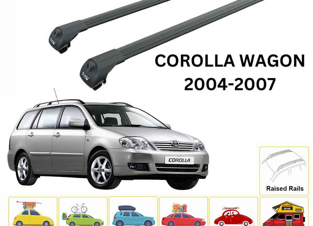 For Toyota Corolla Wagon 2004-2007 Roof Rack Cross Bars Raised Rail Alu Black
