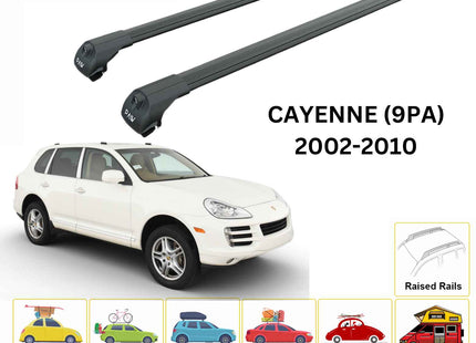 For Porsche Cayenne (9PA) 2002-2010 Roof Rack Cross Bars Raised Rail Alu Black