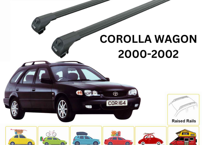 For Toyota Corolla Wagon 2000-2002 Roof Rack Cross Bars Raised Rail Alu Black
