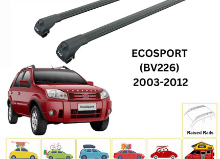 For Ford EcoSport 2003-2012 Roof Rack Cross Bars Raised Rail Black