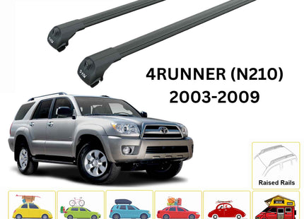 For Toyota 4Runner (N210) 2003-09 Roof Rack Cross Bars Raised Rail Alu Black