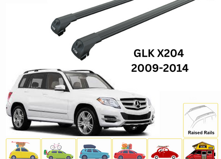 For Mercedes Benz GLK X204 2009-15 Roof Rack Cross Bars Metal Bracket Raised Rail Alu Black