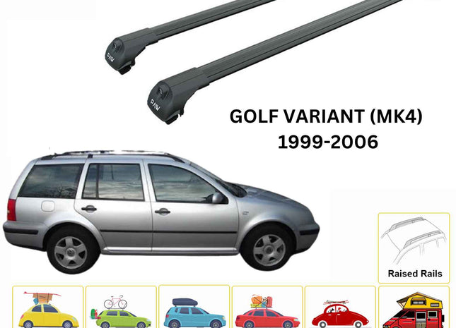 For Volkswagen Golf Variant MK4 1999-2006 Roof Rack Cross Bar Raised Rail Black