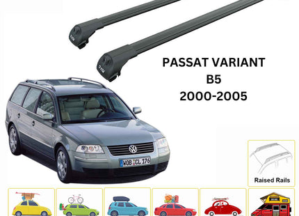 For Volkswagen Passat Variant B5 2000-05 Roof Rack Cross Bar Raised Rail Alu Black