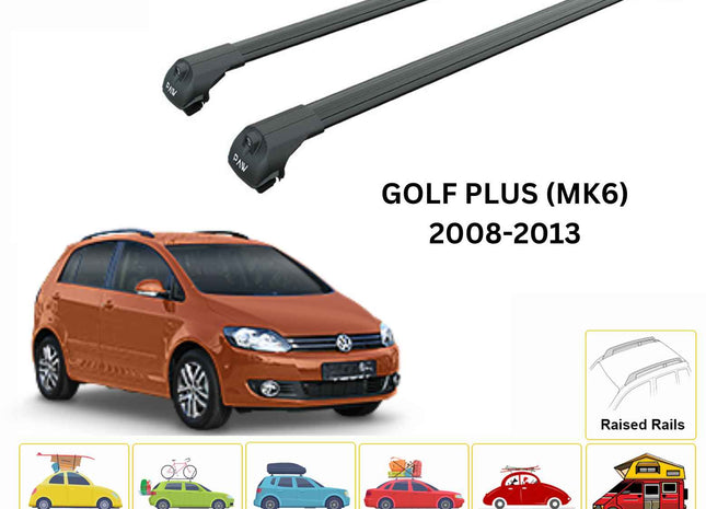 For Volkswagen Golf Plus (MK6) 2008-13 Roof Rack Cross Bar Raised Rail Alu Black