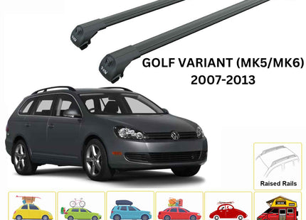 For Volkswagen Golf Variant 2007-2013 Roof Rack Cross Bar Raised Rail Black