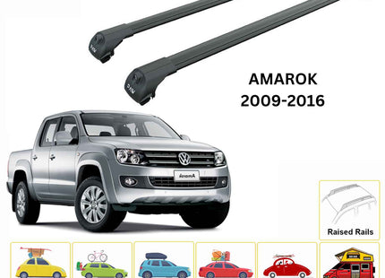 For Volkswagen Amarok 2010-2021 Roof Side Rails and Roof Rack Cross Bar Black