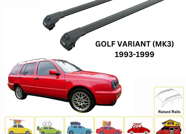 For Volkswagen Golf Variant MK3 1993-1999 Roof Rack Cross Bar Raised Rail Black