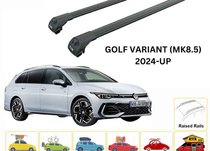 For Volkswagen Golf Variant (MK8.5) 2024-Up Roof Rack Cross Bar Raised Rail Alu Black