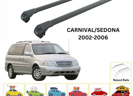 For Kia Carnival/Sedona 2002-06 Roof Rack Cross Bars Raised Rail Alu Black