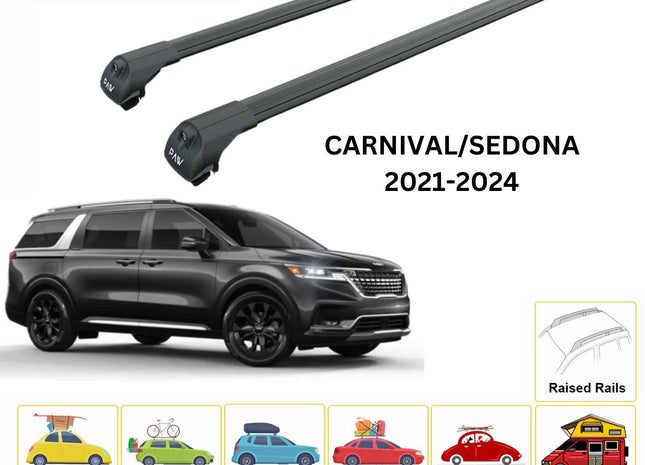 For KIA Carnival/Sedona 2021-24 Roof Rack Cross Bars Raised Rail Alu Black