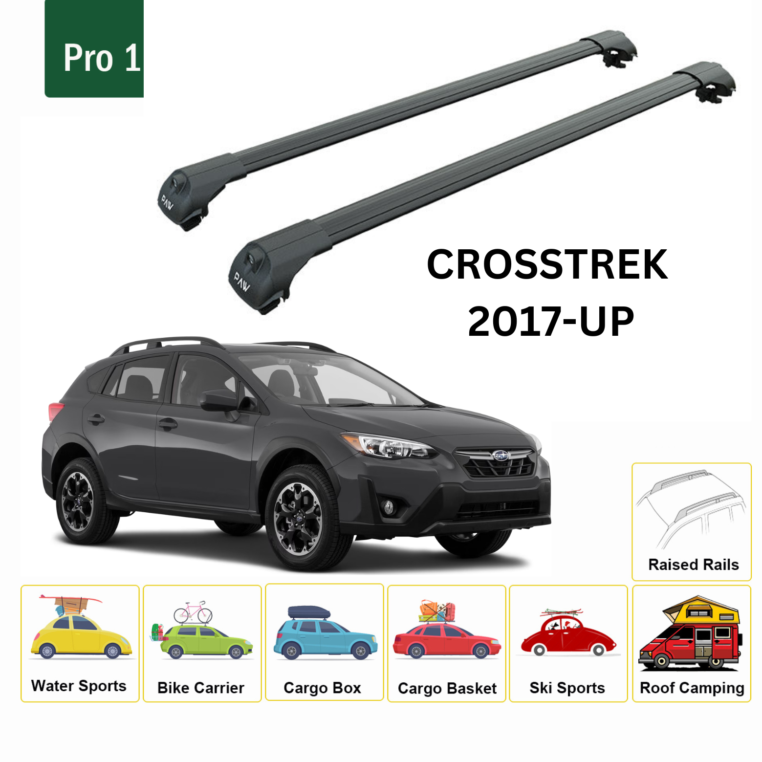 Compatible with Subaru Crosstrek 2017- Onwards upgraded roof rail model, Roof crossbars Black Color