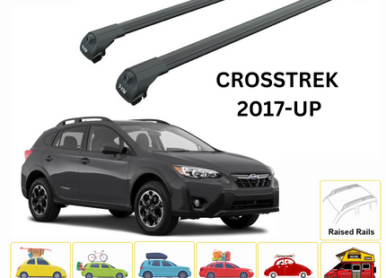 Compatible with Subaru Crosstrek 2017- Onwards upgraded roof rail model, Roof crossbars Black Color