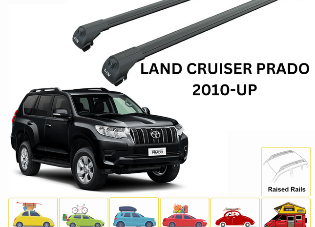 For Toyota Land Cruiser Prado j150 Roof Rack Cross Bars Raised Rail Black 2009-2022