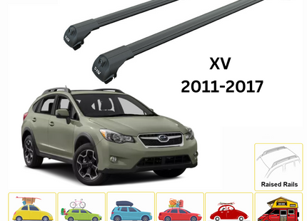 For Subaru XV Roof Rack Cross Bars Metal Bracket Raised Rail Alu Black 2012-17