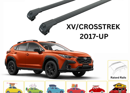 Compatible with Subaru Crosstrek 2017- Onwards upgraded roof rail model, Roof crossbars Black Color