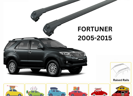 For Toyota Fortuner  2005-15 Roof Rack Cross Bars Raised Rail Alu Black