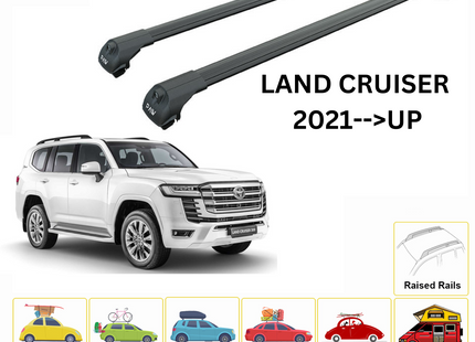 For Toyota Land Cruiser j300 Roof Rack Cross Bars Raised Rail Black 2021- Up