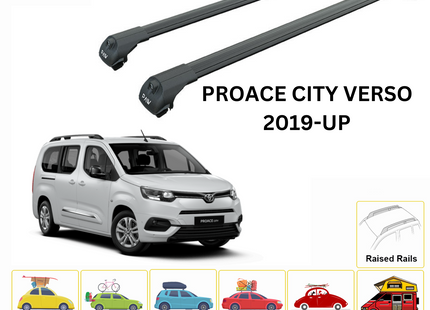 For Toyota Proace City Verso 2019-Up Roof Rack Cross Bars Metal Bracket Raised Rail Alu Black