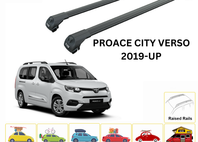 For Toyota Proace City Verso 2019-Up Roof Rack Cross Bars Metal Bracket Raised Rail Alu Black