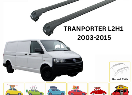 For Volkswagen Transporter T5 2003-2015 SWB Roof Rails and Roof Rack Cross Bar Black