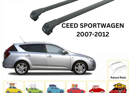 For Kia Ceed SW 2007-2012 Roof Rack Cross Bars Raised Rail Silver