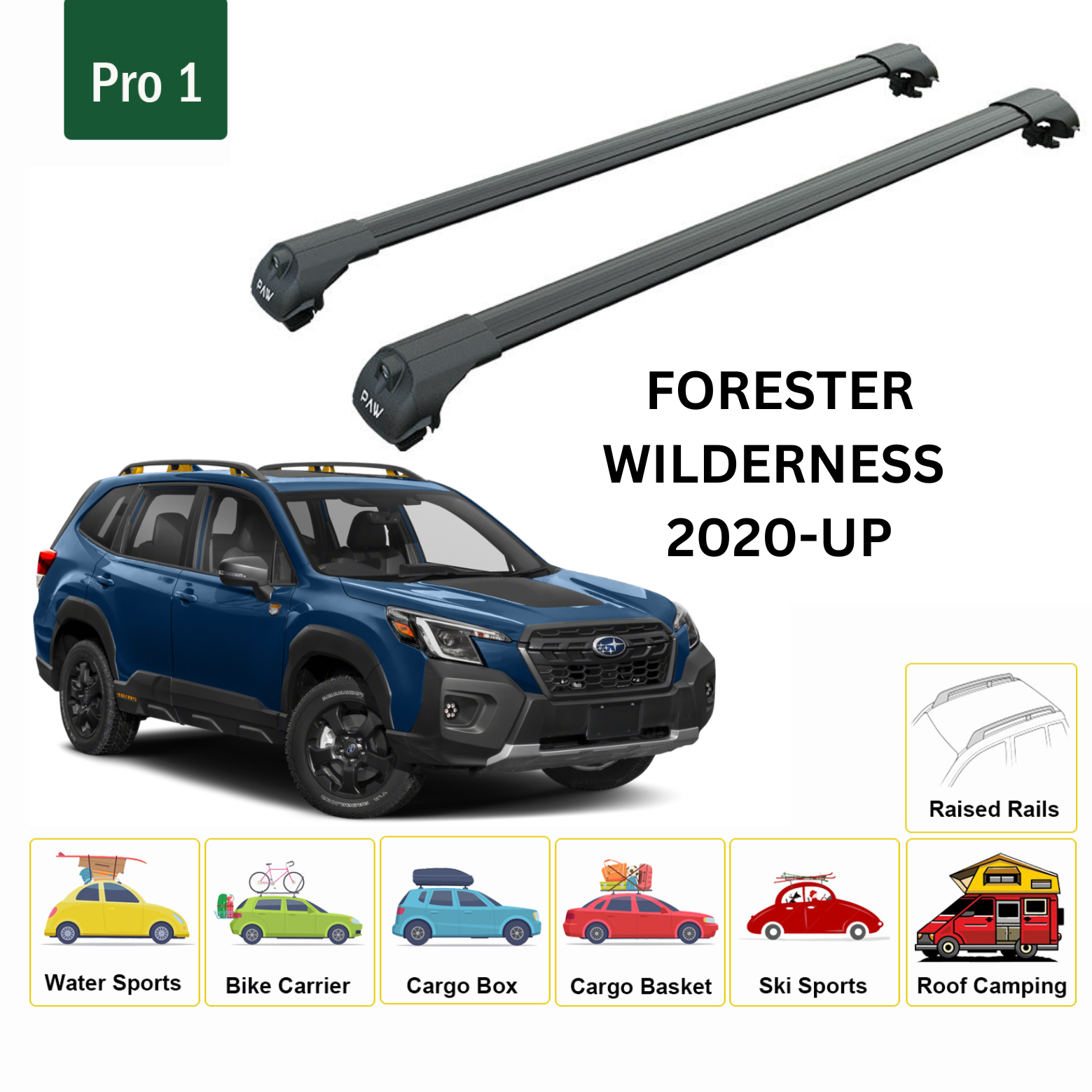 For Subaru Forester Wilderness 2022-Up Roof Rack Cross Bars Metal Bracket Raised Rail Alu Black