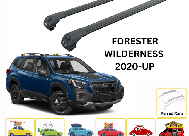 For Subaru Forester Wilderness 2022-Up Roof Rack Cross Bars Metal Bracket Raised Rail Alu Black