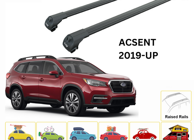 For Subaru Ascent 2019-Up Roof Rack Cross Bars Metal Bracket Raised Rail Alu Black