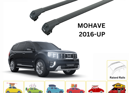 For KIA Mohave 2016-Up Roof Rack Cross Bars Raised Rail Alu Black