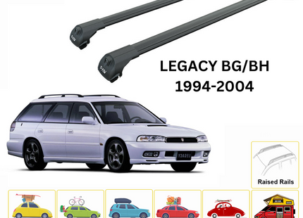 For Subaru Legacy Estate BH 1994-04 Roof Rack Carrier Cross Bars Metal Bracket Raised Rail Alu Black