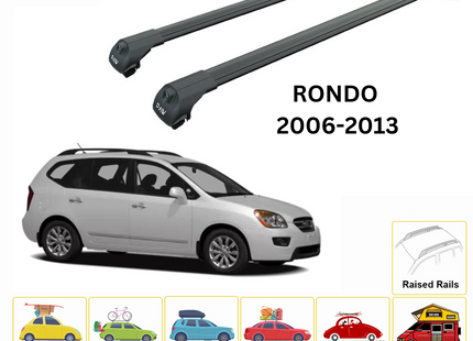 For KIA Rondo 2006-13 Roof Rack Cross Bars Raised Rail Alu Black