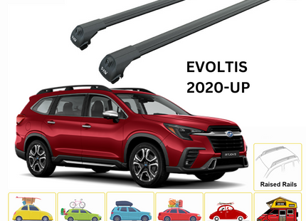 For Subaru Evoltis 2020-Up Roof Rack Cross Bars Metal Bracket Raised Rail Alu Black