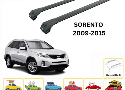 For Kia Sorento 2009-15 Roof Rack Cross Bars Raised Rail Alu Black