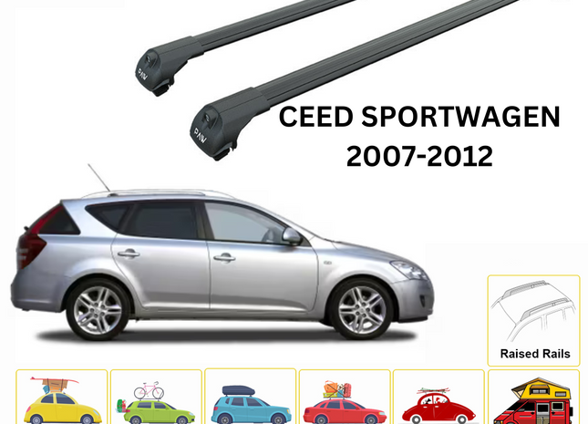 For KIA Ceed SW 2007-2012 Roof Rack Cross Bars Raised Rail Black