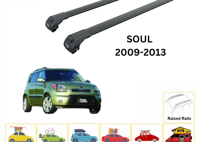For Kia Soul 2009-13 Roof Rack Cross Bars Raised Rail Alu Black