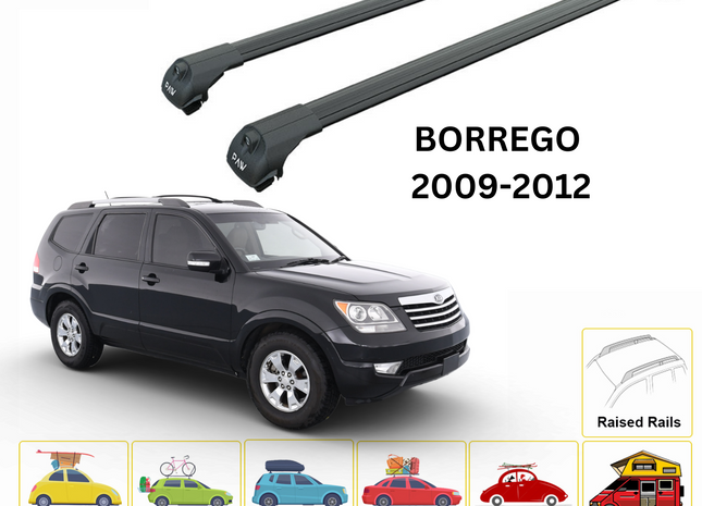 For Kia Borrego 2009-12 Roof Rack Cross Bars Raised Rail Alu Black