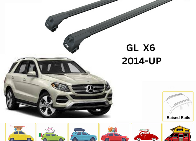 For Mercedes Benz GL X6 2014-Up Roof Rack Cross Bars Metal Bracket Raised Rail Alu Black