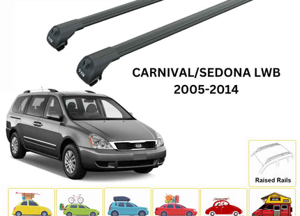 For KIA Carnival/Sedona LWB 2005-14 Roof Rack Cross Bars Raised Rail Alu Black