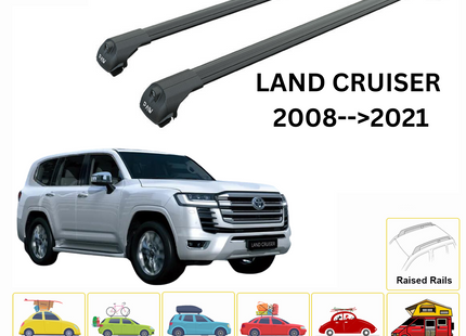 For Toyota Land Cruiser j200 Roof Rack Cross Bars Raised Rail Black 2008-21