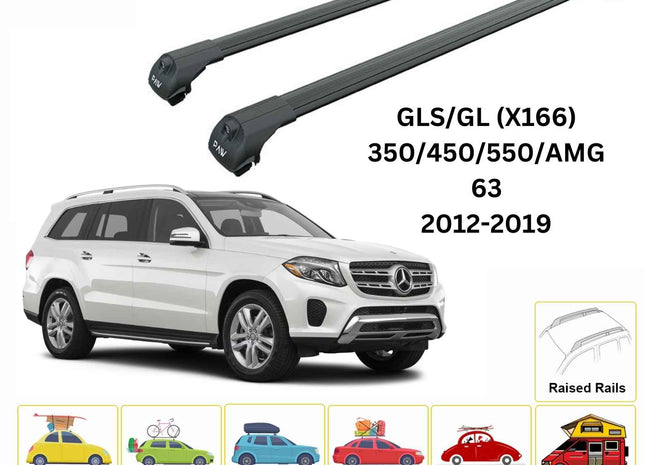 For Mercedes GLS/GL (X166) 2012-19 Roof Rack Cross Bars Raised Rail Alu Black