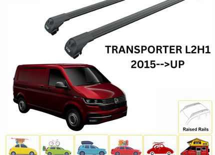 For Volkswagen Transporter T6 2015-2024 SWB Roof Side Rail and Roof Rack Cross Bar Black
