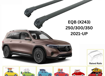 For Mercedes EQB (X243) 2021-Up Roof Rack Cross Bars Raised Rail Alu Black