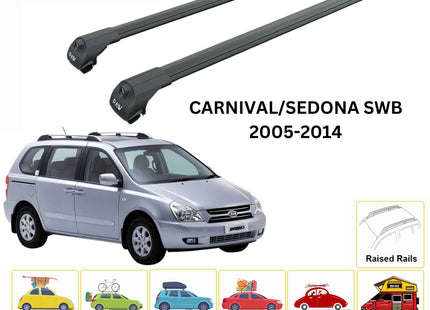 For Kia Carnival/Sedona Roof Rack Cross Bars Raised Rail Alu SWB 2005-2014 Black