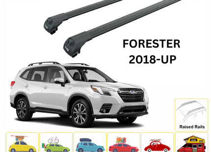 For Subaru Forester 2018-Up Roof Rack Cross Bars Metal Bracket Raised Rail Alu Black