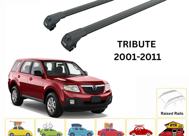 For Mazda Tribute 2001-11 Roof Rack Cross Bars Metal Bracket Raised Rail Alu Black