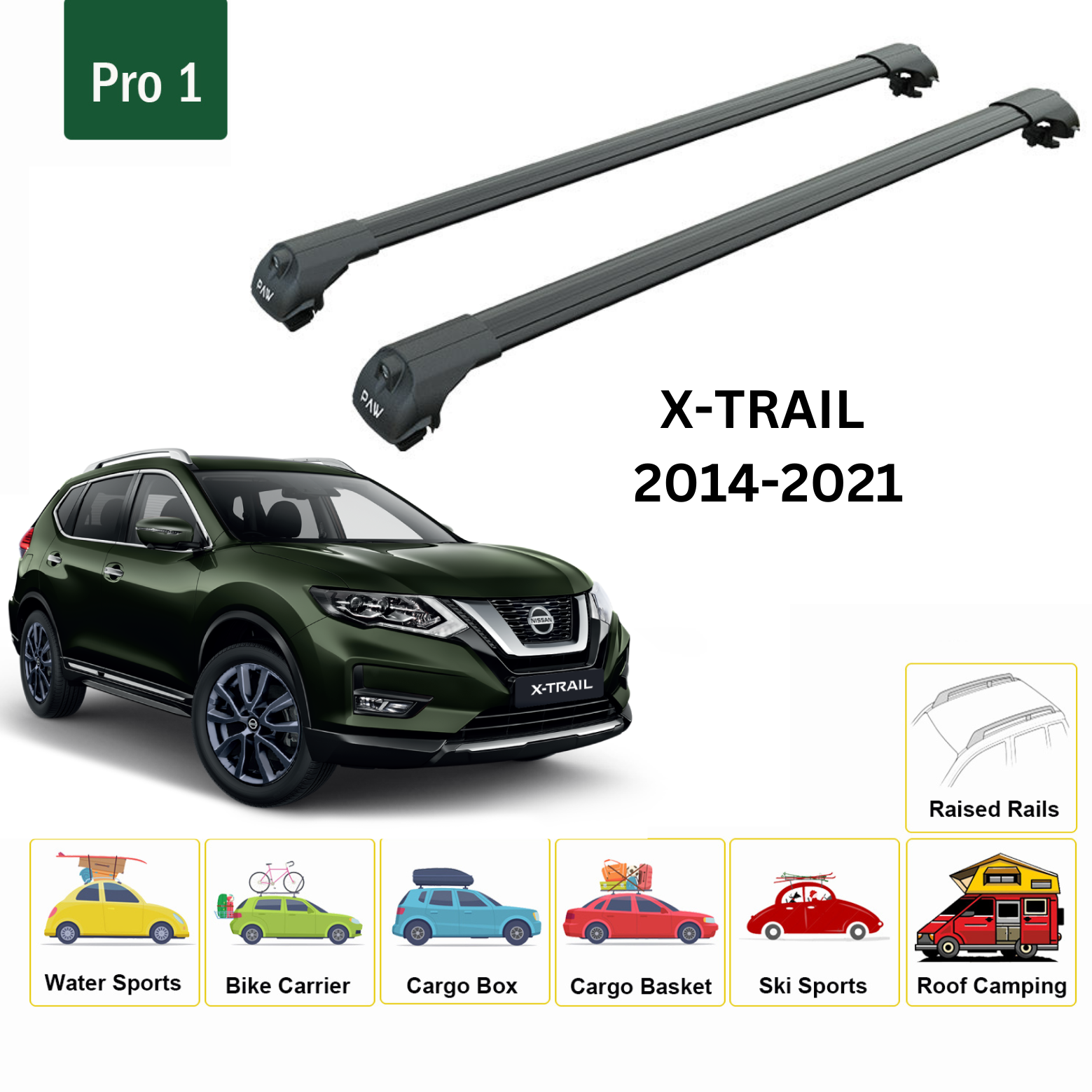 For Nissan X-Trail T32 Roof Rack Cross Bar Metal Bracket Raised Rail Alu Black 2014-21