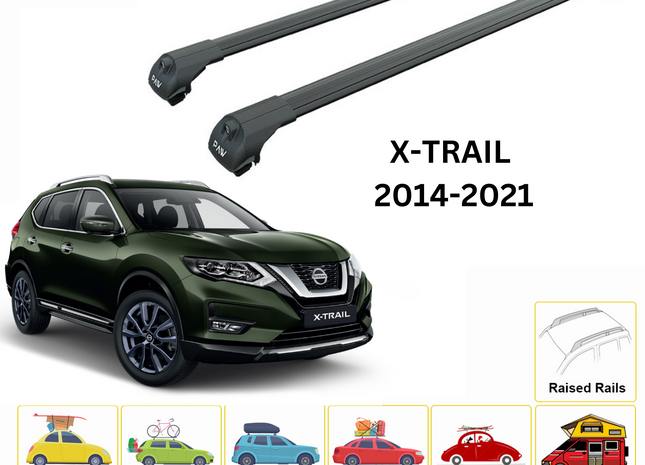 For Nissan X-Trail T32 Roof Rack Cross Bar Metal Bracket Raised Rail Alu Black 2014-21