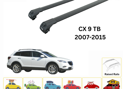 For Mazda CX 9 TB 2007-2015 Roof Rack Cross Bars Raised Rail Alu Black