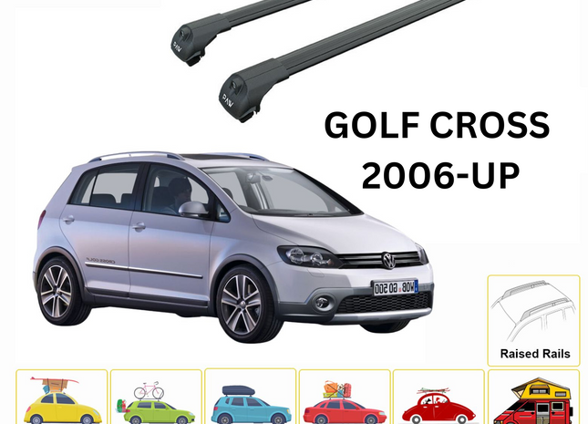 For Volkswagen Golf Cross 2006-2014 Roof Rack Cross Bar Raised Rail Alu Black